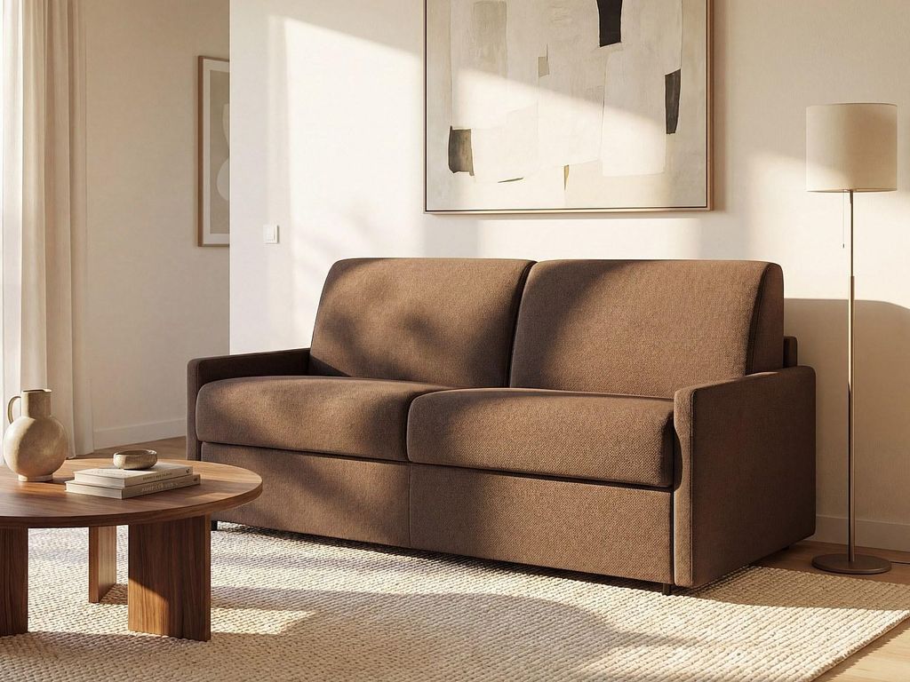 4-Sitzer-Sofa mit Express-Klappmechanismus aus CALIFE-Stoff - Farbe: braun - Maße der Liegefläche: 160 cm - 22 cm Matratze mit Formgedächtnis