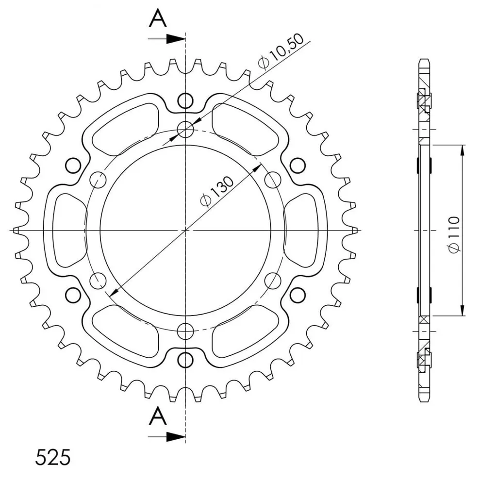 Couronne 525 42 dents Supersprox Stealth noire contre l'usure précoce