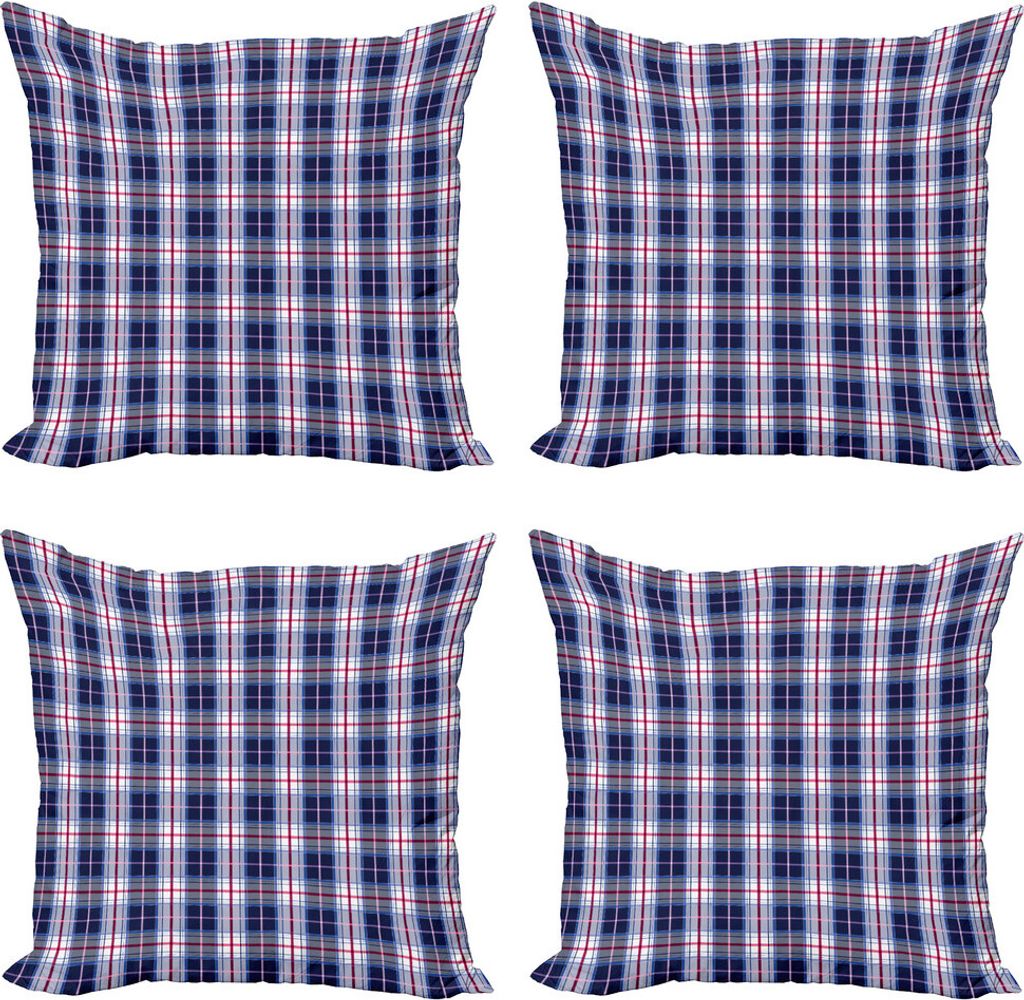 ABAKUHAUS Kariert Kissenbezug Set (4 Stück), Lebendige Klassik, Moderner Doppelseitiger Digitaldruck, 60 cm x 60 cm, Maroon Royal Blue Weiß