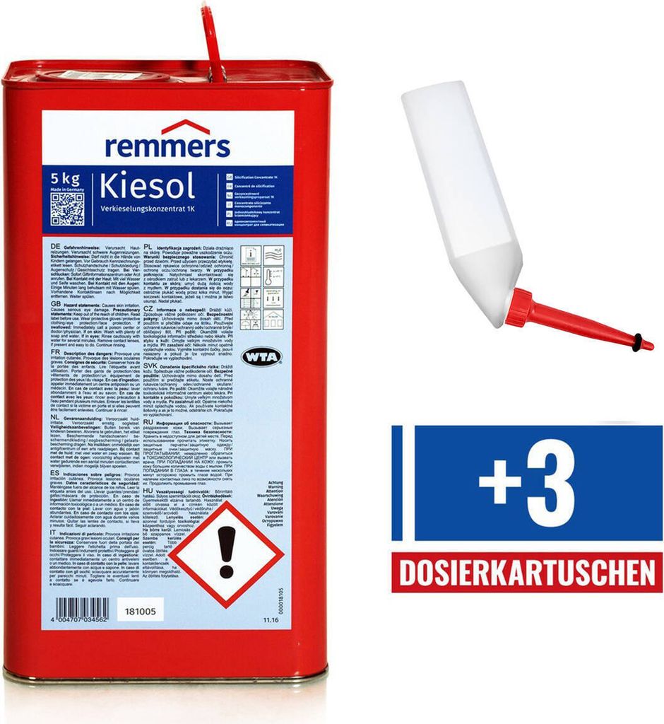 Set REMMERS KIESOL 5 KG Verkieselung Abdichtung + 3 Dosierkartuschen