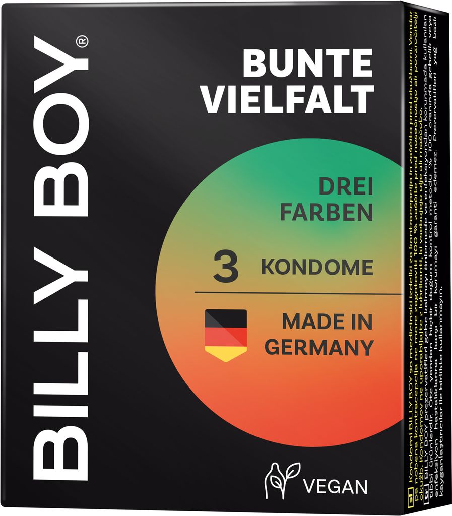 3er Billy Boy Bunte Vielfalt Kondome - je 1x rot, grün & Produktbild 