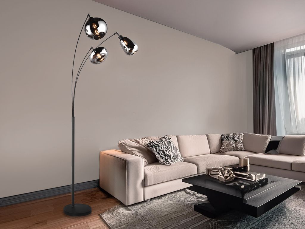 Große LED Stehlampe modern ausgefallen Lampenschirme Rauchglas Leselampe dimmbar