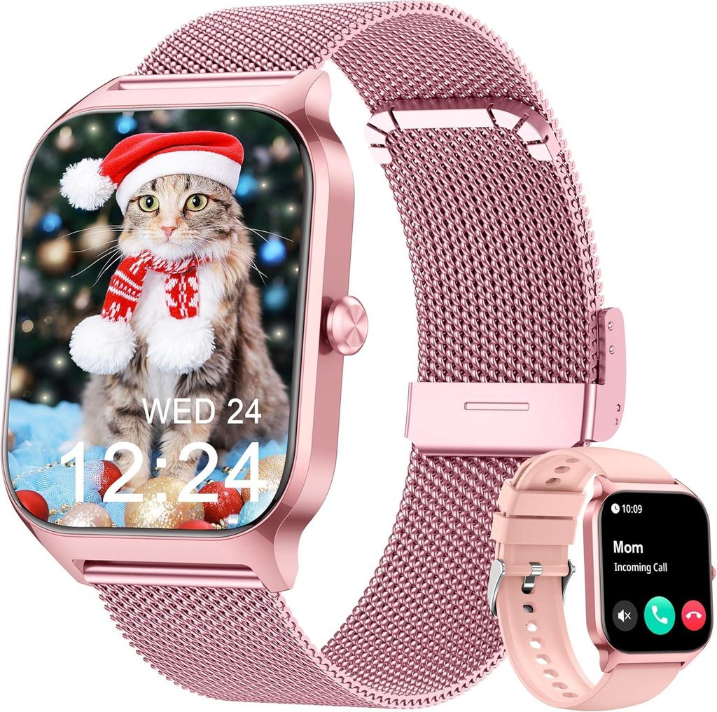Smartwatch mit Telefonfunktion für Damen Herren Blutdruckmesser, Herzfrequenzmesser, SpO2-Messung, Schlafüberwachung, Menstruationszyklusüberwac...