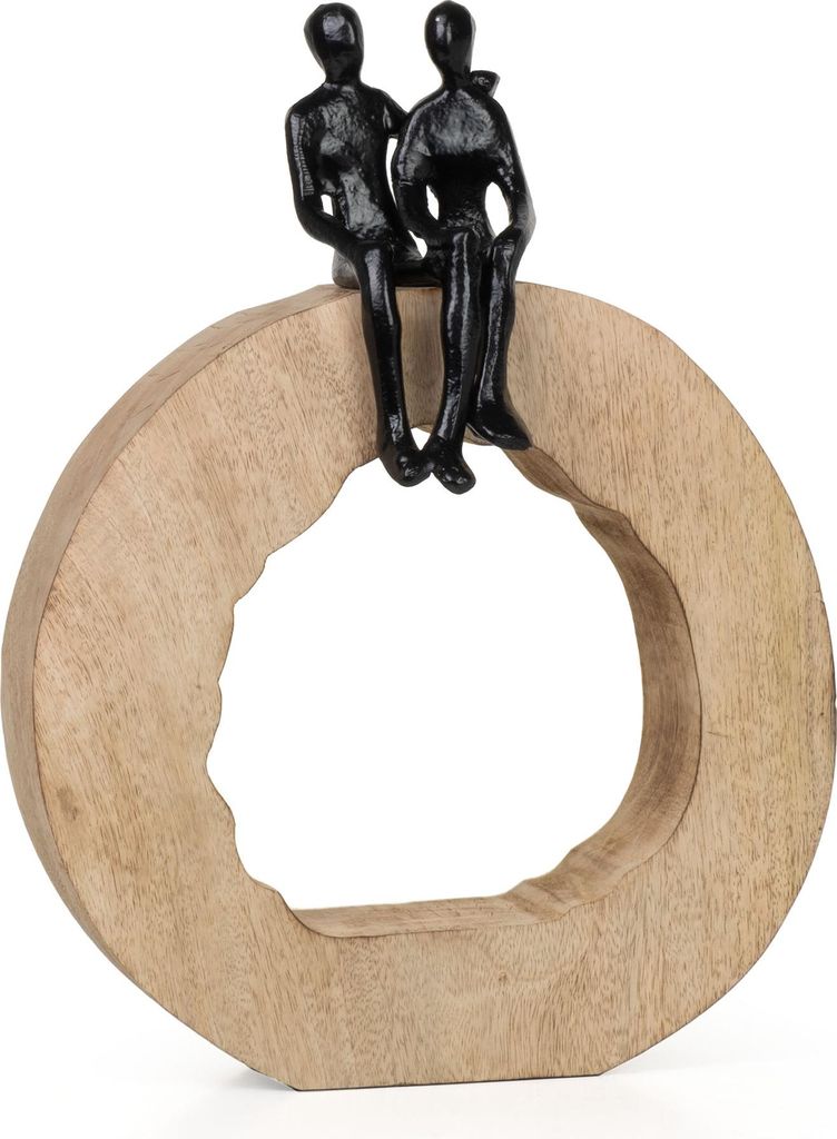 Dekofigur Be Together 36 cm aus Mangoholz und Aluminium Skulptur mit zwei Personen Symbol für Liebe und Zusammenhalt Handarbeit modern auf Holzsockel