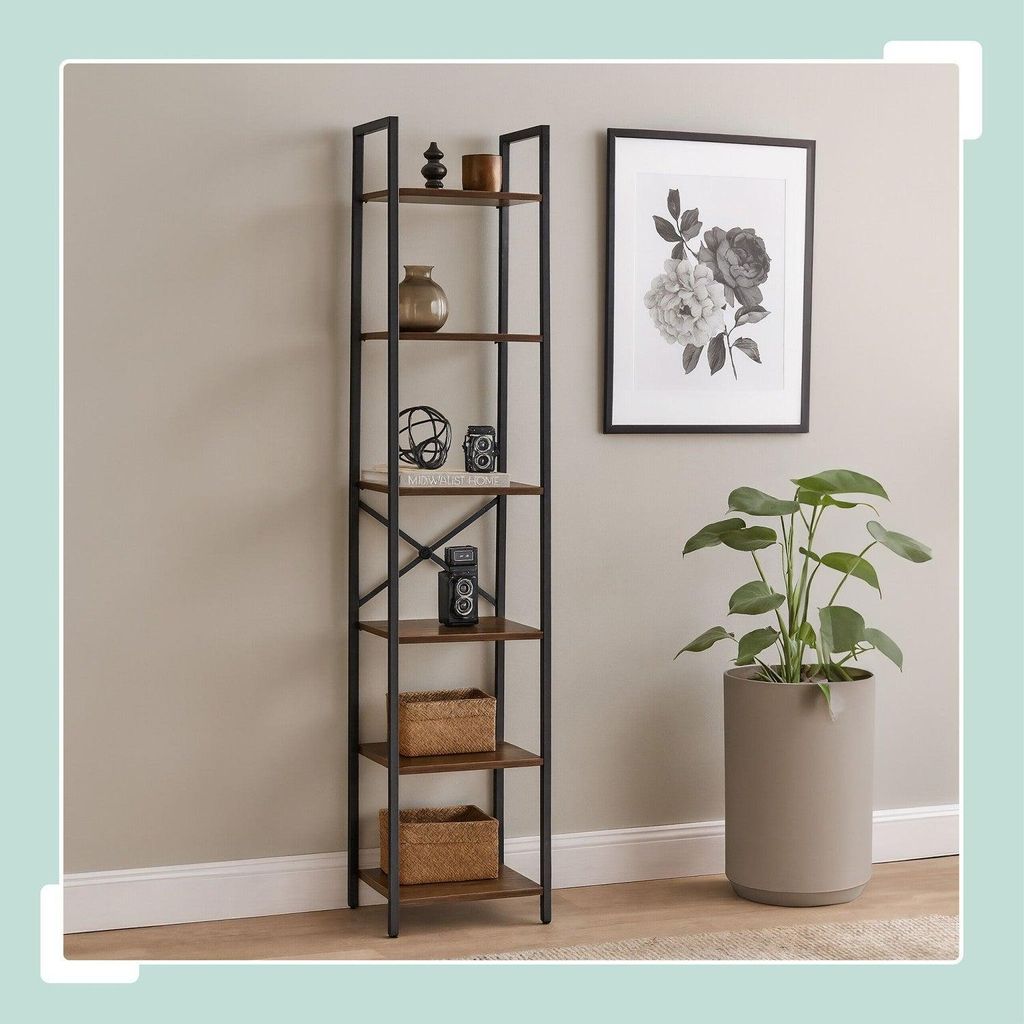 Industrielles Bücherregal - Schwarzes Metall & dunkle Holzregale