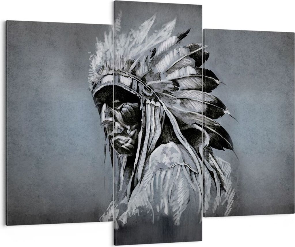 Bild auf Leinwand - Leinwandbild - 3 Teile - Inder Feder Mann - 130x100cm - Wand Bild - Wanddeko - Wandbilder - Leinwanddruck - Bilder - Wanddekora...