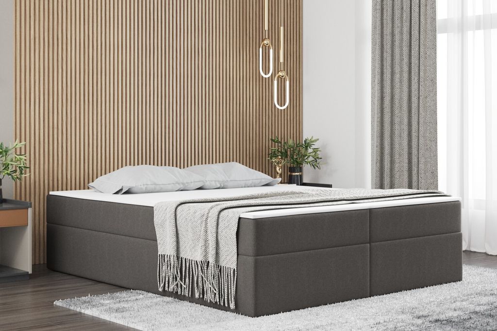 Kaiser Möbel Boxspringbett mit bettkasten matratze topper Ruben, viele Farben viele Größen Grau 160x200 cm H2-Pocket