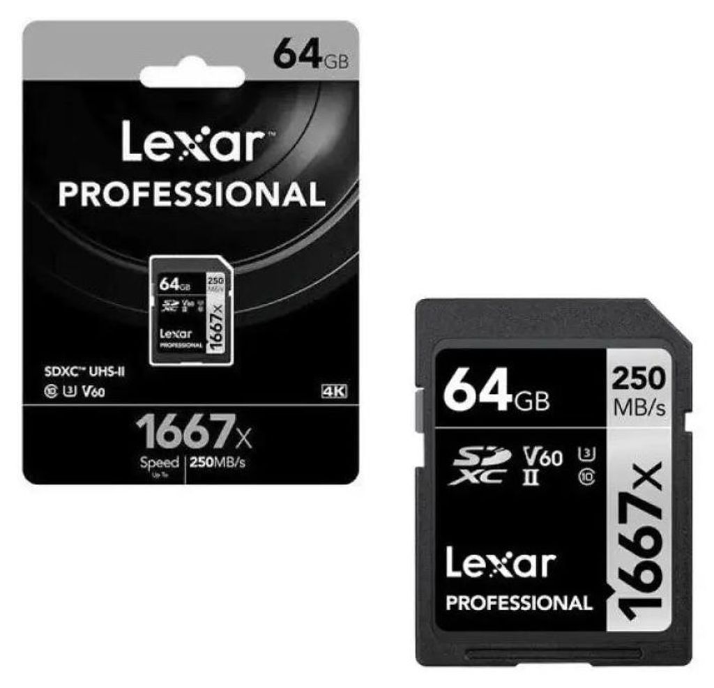 Lexar SDXC, 64 GB, 64 GB, SDXC, Tda 10, UHS-II, 250 MB/s, Obrázek produktu 