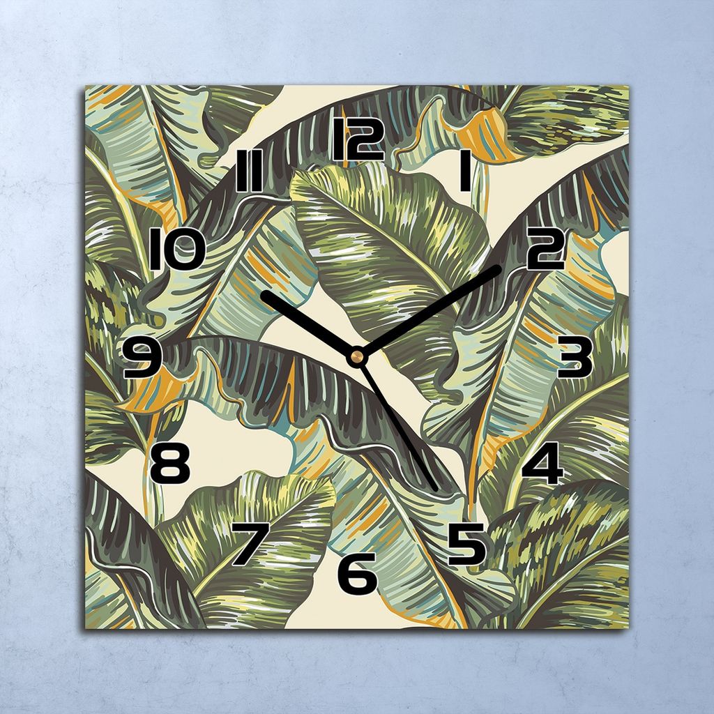 Wanduhr Echt-Glas-Küchenuhr Palmblätter Quarz Lautlos 30x30 Deko Bilder