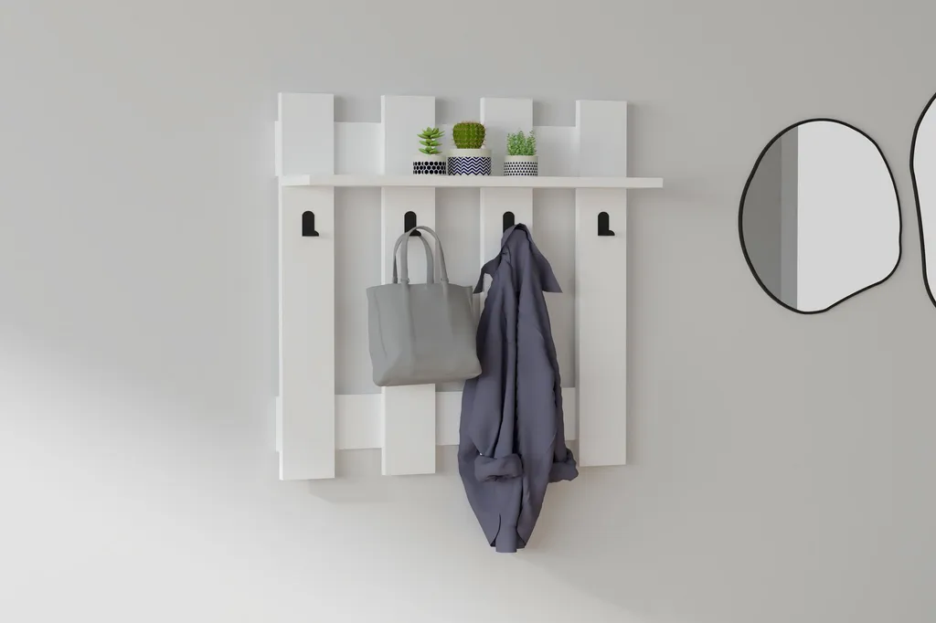 Meuble de rangement mural blanc pour salle de bain avec barre et crochets