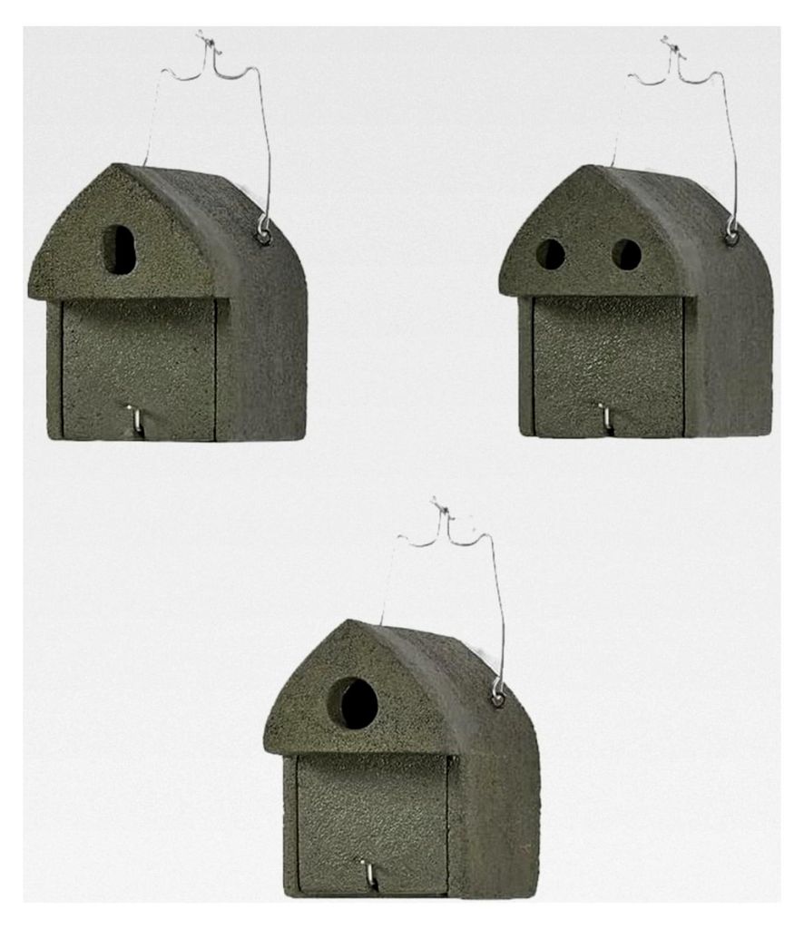3er Nistkastenset aus Holzbeton für verschiedene Vogelarten