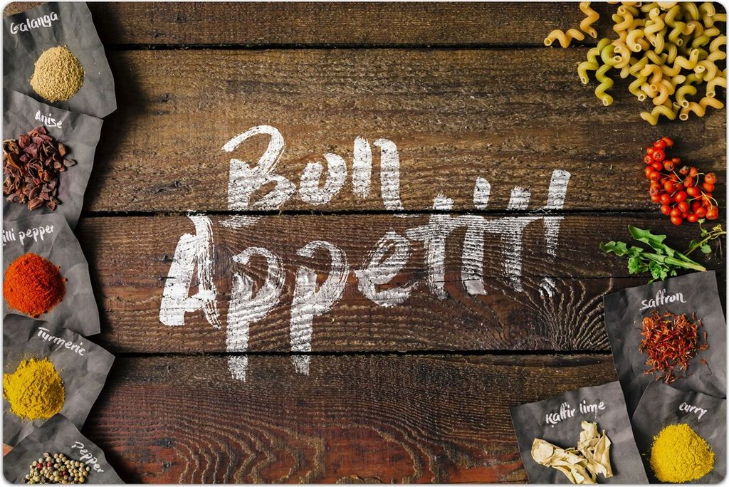 Küchenmatte 80x120 cm Vinylmatte Bodenmatte Dekoration - Bon appetit Inschrift Gemüse