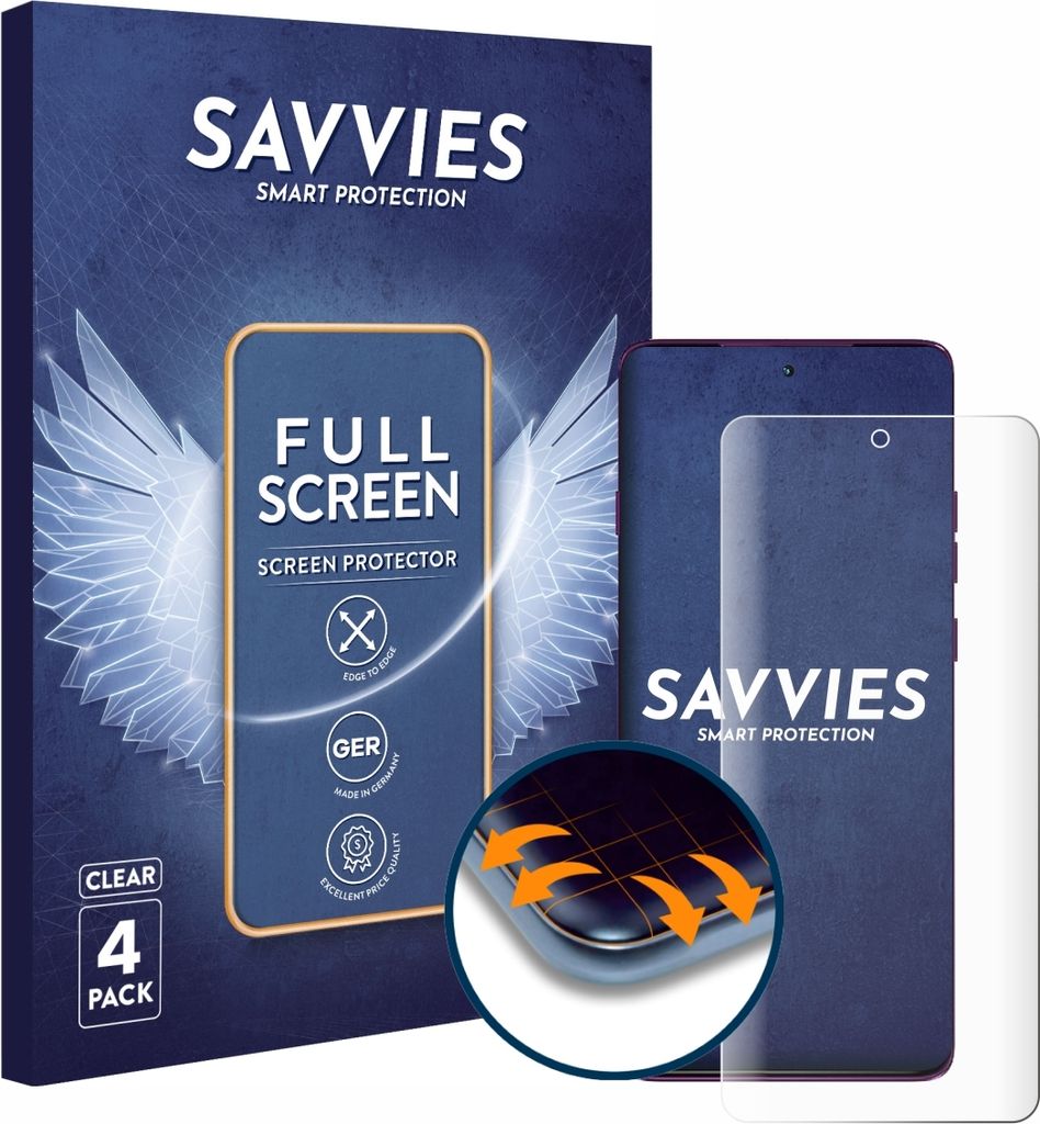 4x Savvies Fullscreen Schutzfolie für Motorola Edge 60 Pro Displayschutz Folie Fullcover Klar Transparent