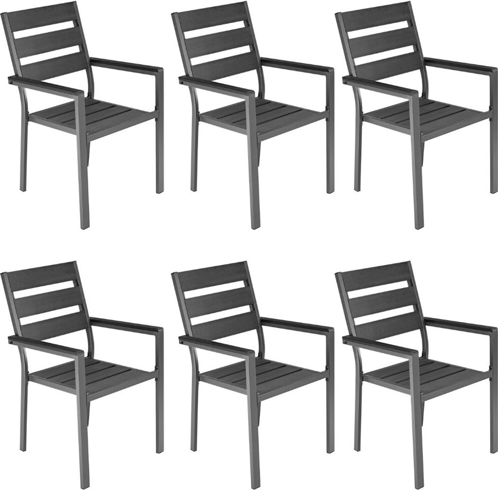 ALEOS. 6 Stk. Gartenstühle mit Armlehne MILOS Gartensessel Stapelstuhl Stapelsessel Gartenstuhl Sessel Aluminium Textilgewebe WPC stapelbar