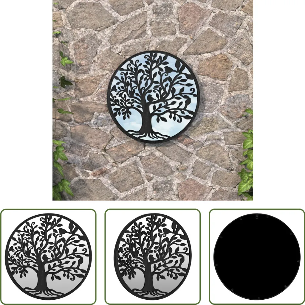 The Living Store Specchio da giardino nero 40x2,5 cm in ferro rotondo
