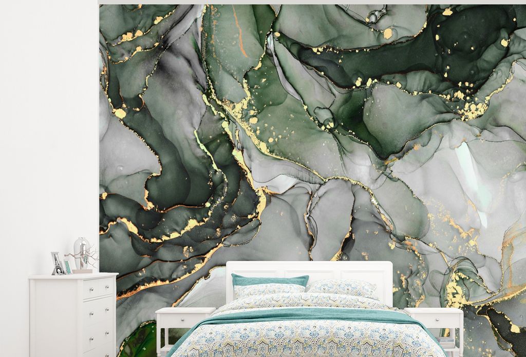 MuchoWow Fototapete für Wohnzimmer oder Schlafzimmer Wandtapete Vinyl Motivtapete Luxus - Marmor - Grün - 300x240 cm - Fototapeten