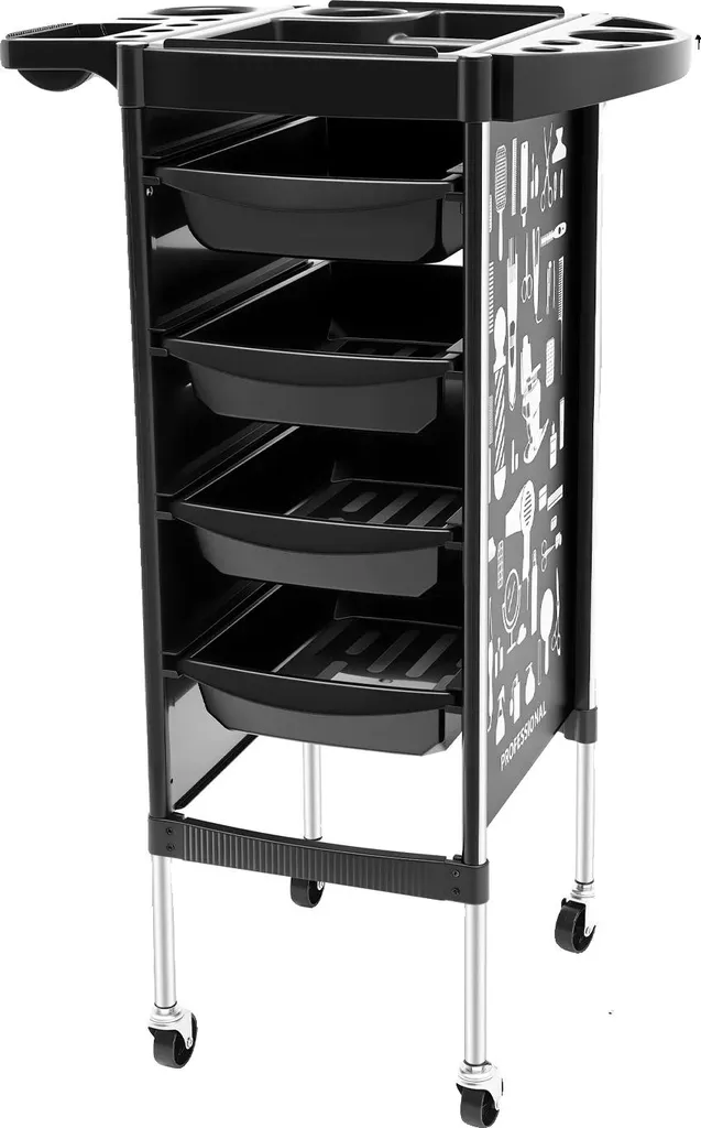 Gagnez de la place avec ce chariot de salon 5 niveaux mobile noir robuste