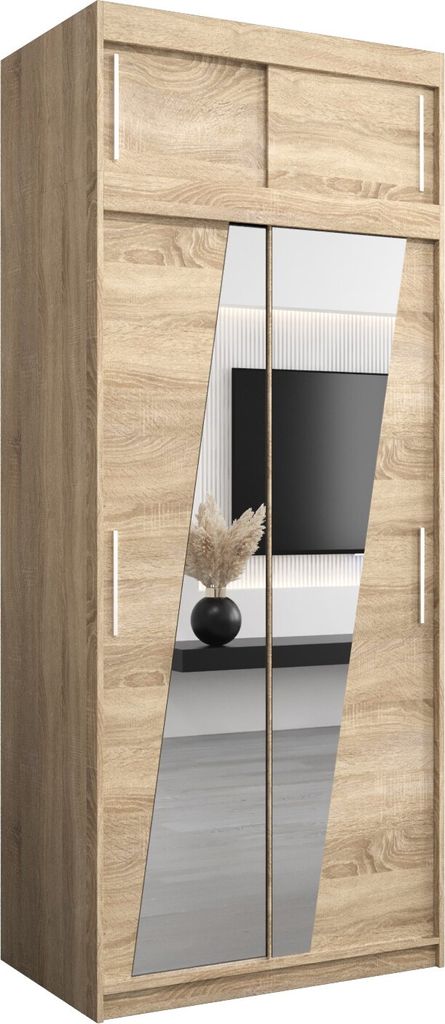 Kleiderschrank, Schiebetürenschrank Schlafzimmer, Schrank mit Spiegel RHOMB 100 mit Aufsatz, Höhe 240 cm