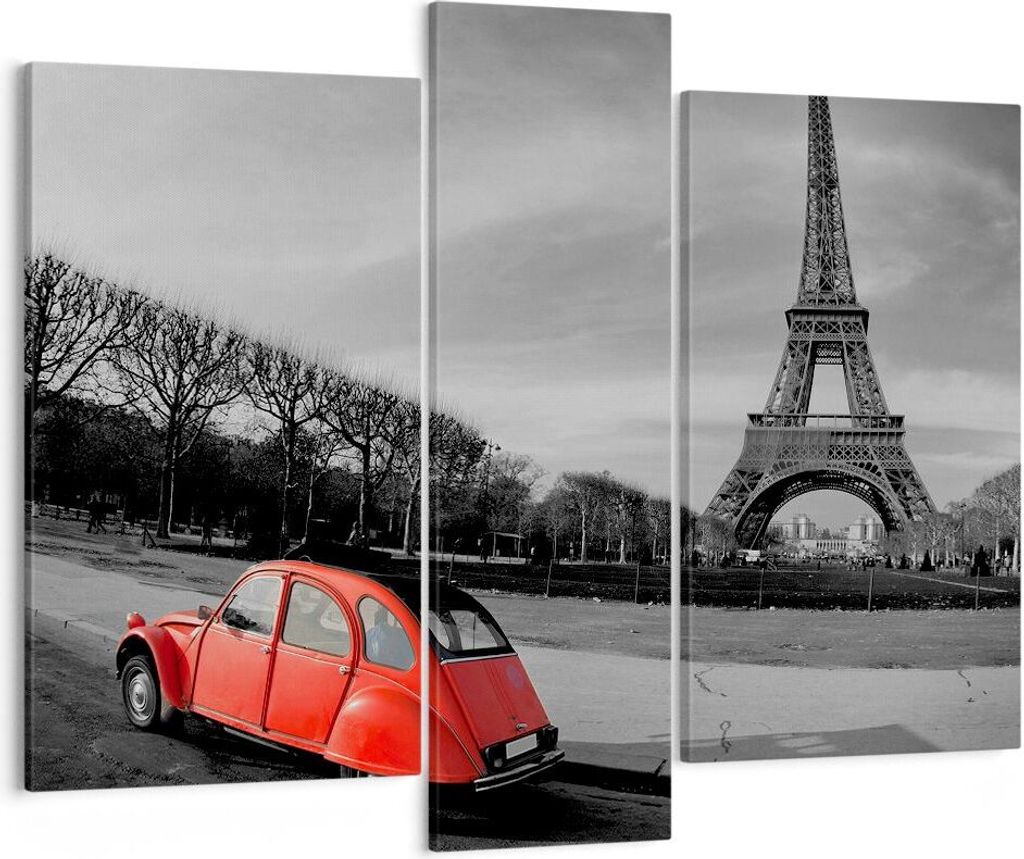 Bild auf Leinwand - Leinwandbild - Auto Eiffle Kultur Architektur - 95x80cm - Wand Bild - Wanddeko - Leinwanddruck - Bilder - Kunstdruck - Wanddeko...
