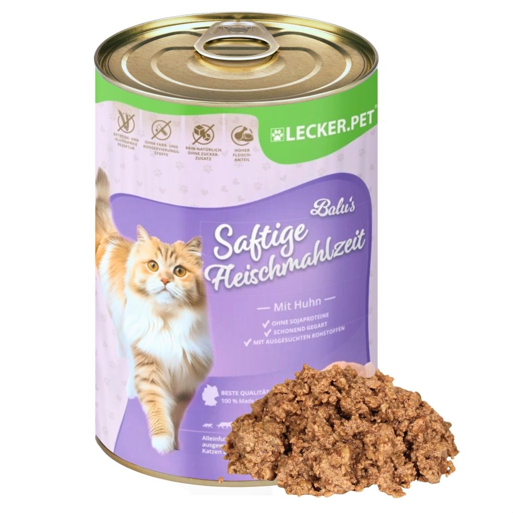 24 x 400 g Lecker.Pet Balu's Saftige Fleischmahlzeit mit Huhn Katzenfutter Nassfutter