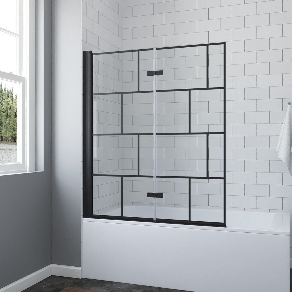 Badewannenaufsatz 1teilig ohne bohren Faltwand Badewanne Duschabtrennung Duschtrennwand Badewanne 120x140 cm schwarz