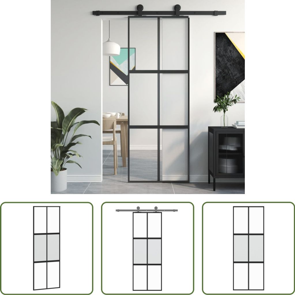The Living Store Schiebetür Schwarz 76x205 cm Hartglas und Aluminium