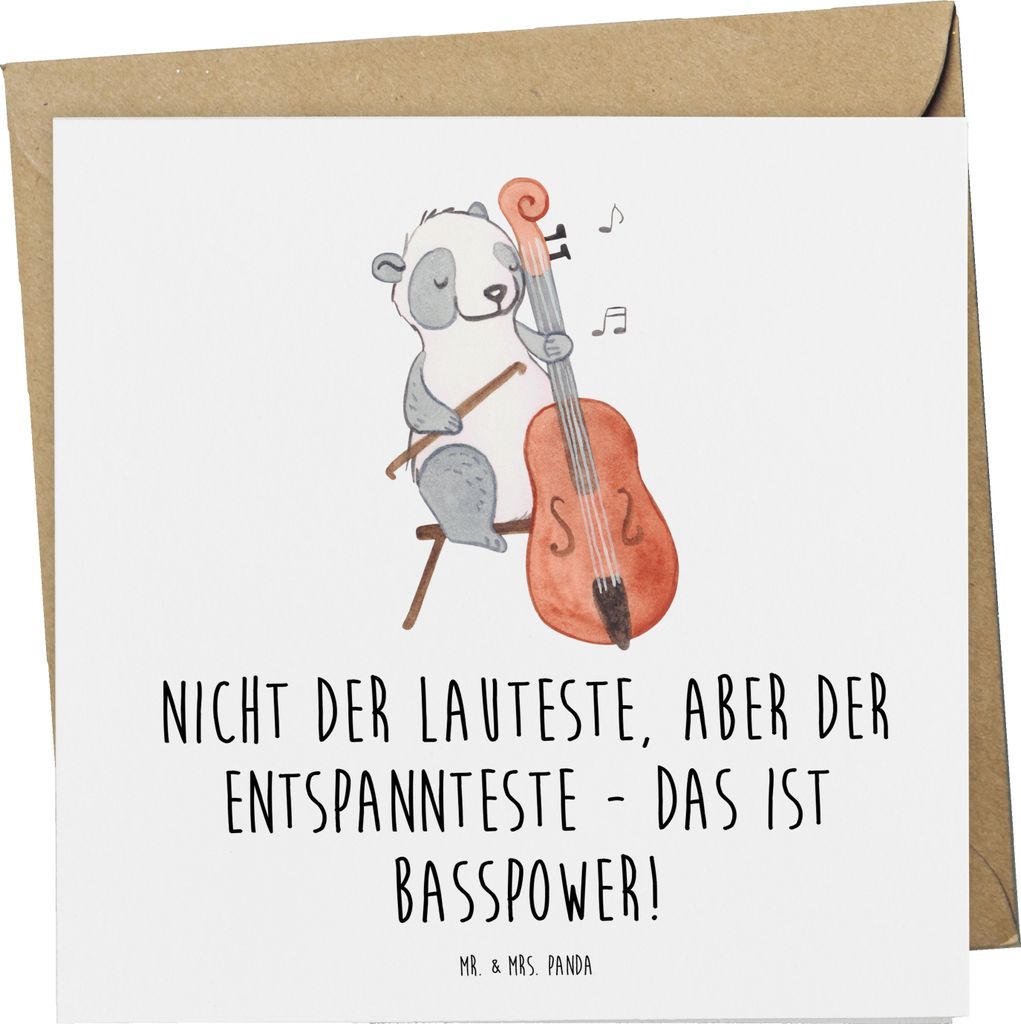 Mr. & Mrs. Panda Klappkarte Bassgitarre Entspannt - Weiß - Geschenk, doppelkarte, Groove, Glückwunschkarte, Grußkarte, Musikinstrument, faltkart...