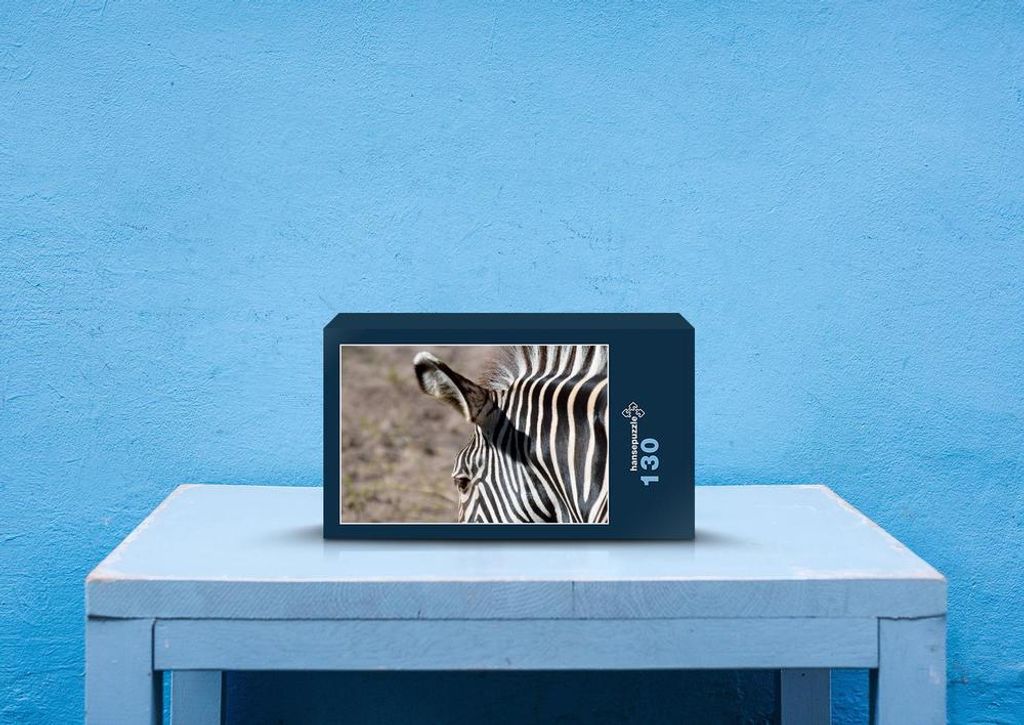 hansepuzzle 78779 - Zebra Puzzle, 130 Teile, Natur, 28,7 x 20,0cm mit hochwertiger Aufbewahrung, Kartonbox und wiederverschließbarem Beutel