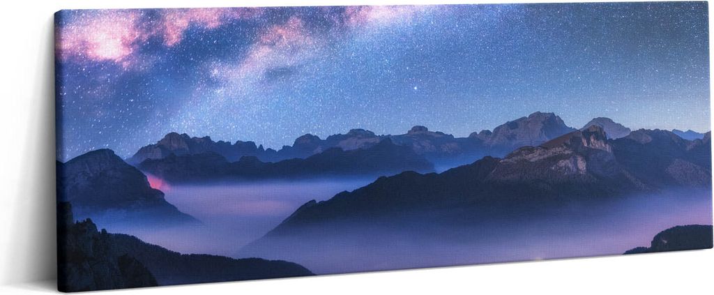Sternenhimmel über den Bergen – Leinwandbild Wandbild – 125x50 cm – Leinwandbilder – Wandbilder – Schlafzimmer – Flur