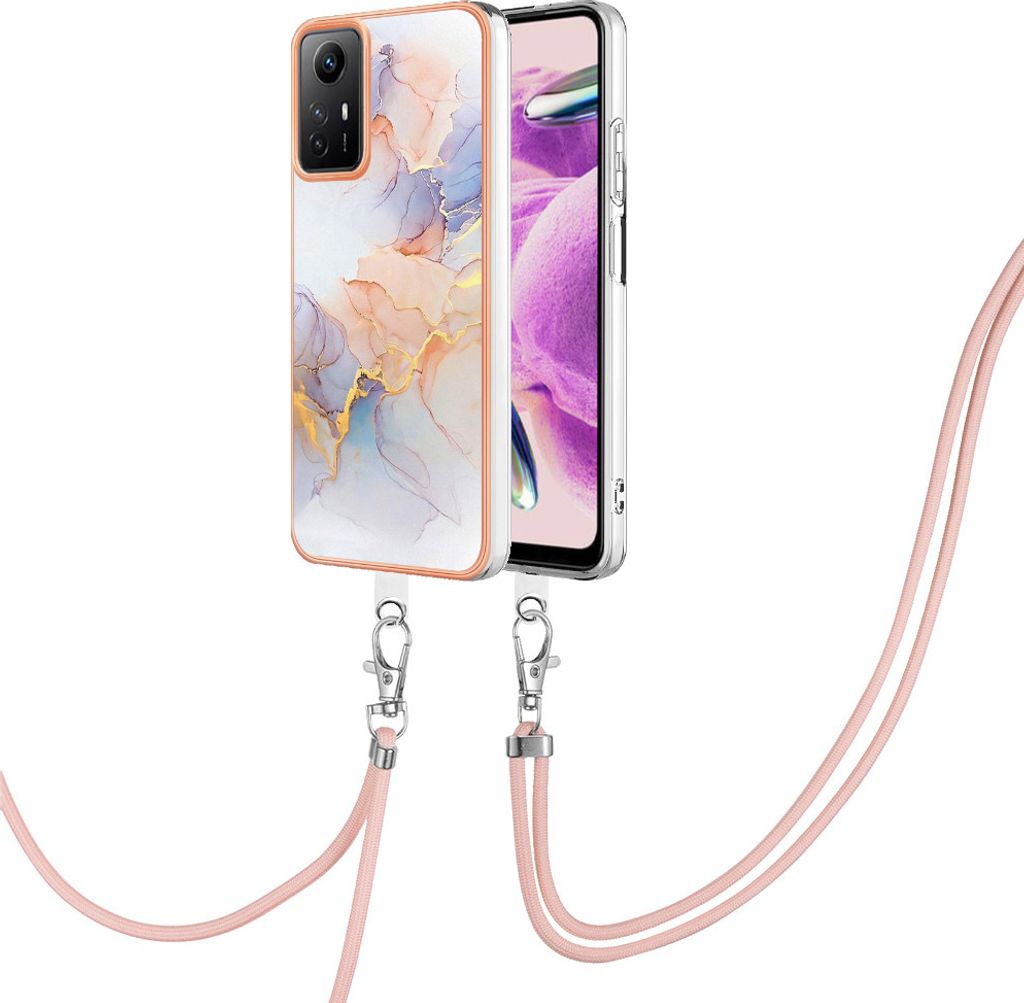 Handykette Hülle für Xiaomi Redmi Note 12S Muster TPU Schutzhülle mit verstellbarem Tragegurt Grau