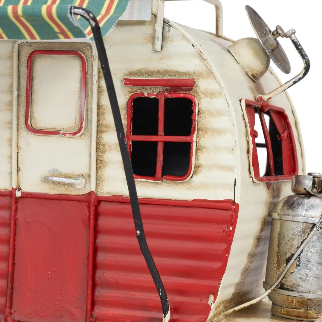 Caravane Rétro Rouge et Blanc en Tôle Modèle Oldtimer de Collection - 10