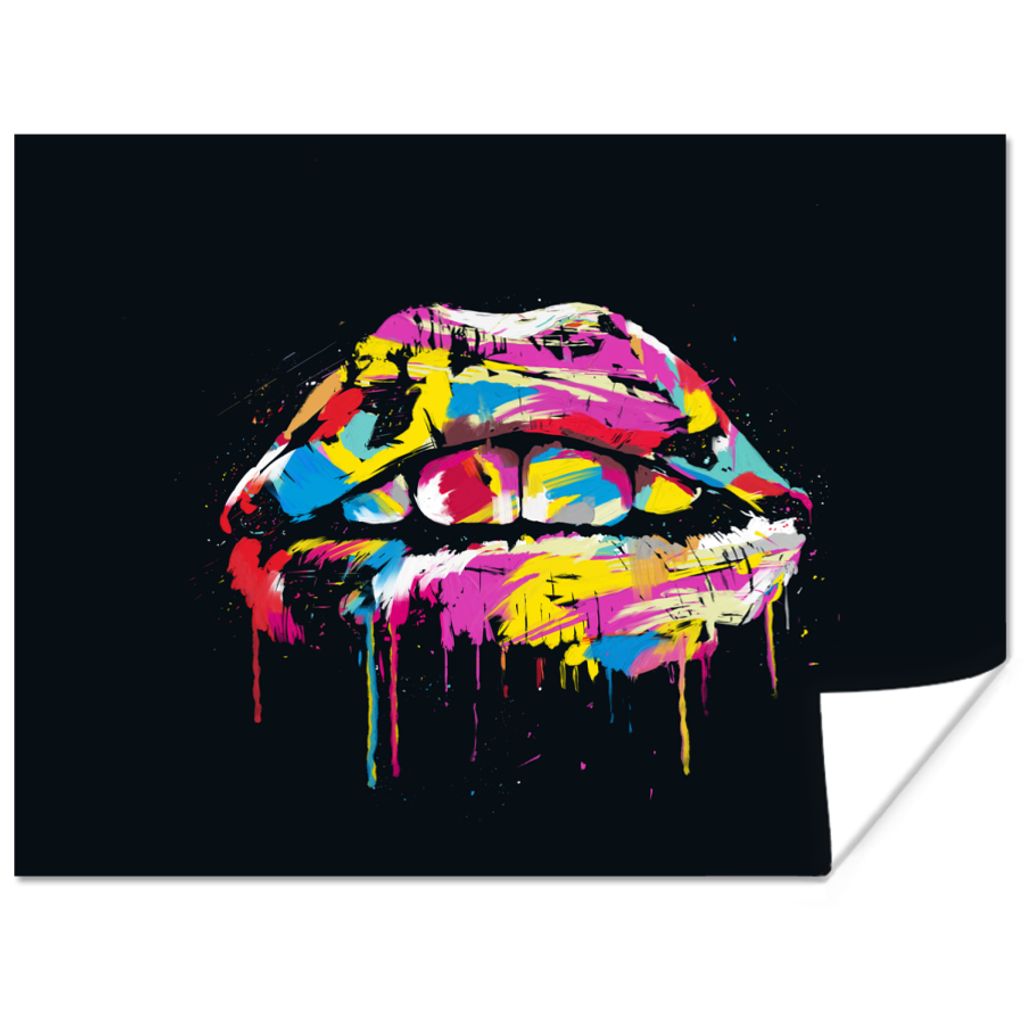 MuchoWow Poster Lippen - Bunt - Farbe - Schwarz 120x90 cm - Wandbild