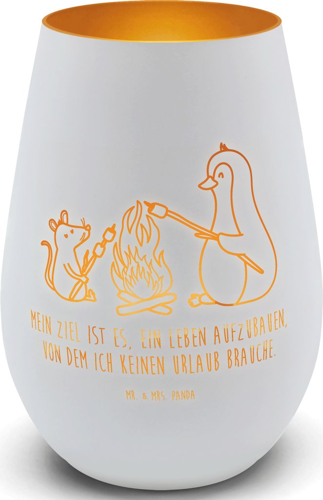 Mr. & Mrs. Panda Laterne Pinguin Lagerfeuer - Weiß - Geschenk, Kerzenhalter, Teelichthalter, deko licht, Gold Windlicht, Job, Marshmallows, Maus, ...