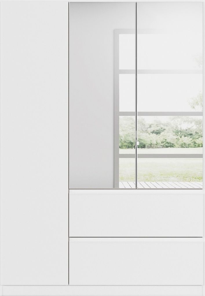 Kleiderschrank - 136 x 197 cm - 3 Türen - 2 Schubladen - Alpinweiß - mit Spiegel