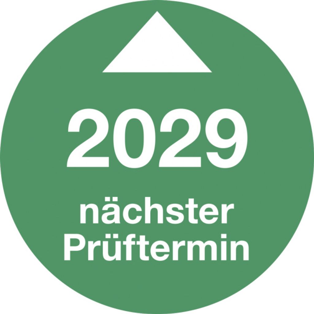 Dreifke Prüfplakette Nächster Prüftermin 2029, Folie, Ø 30 mm, 10 Stück/Bogen