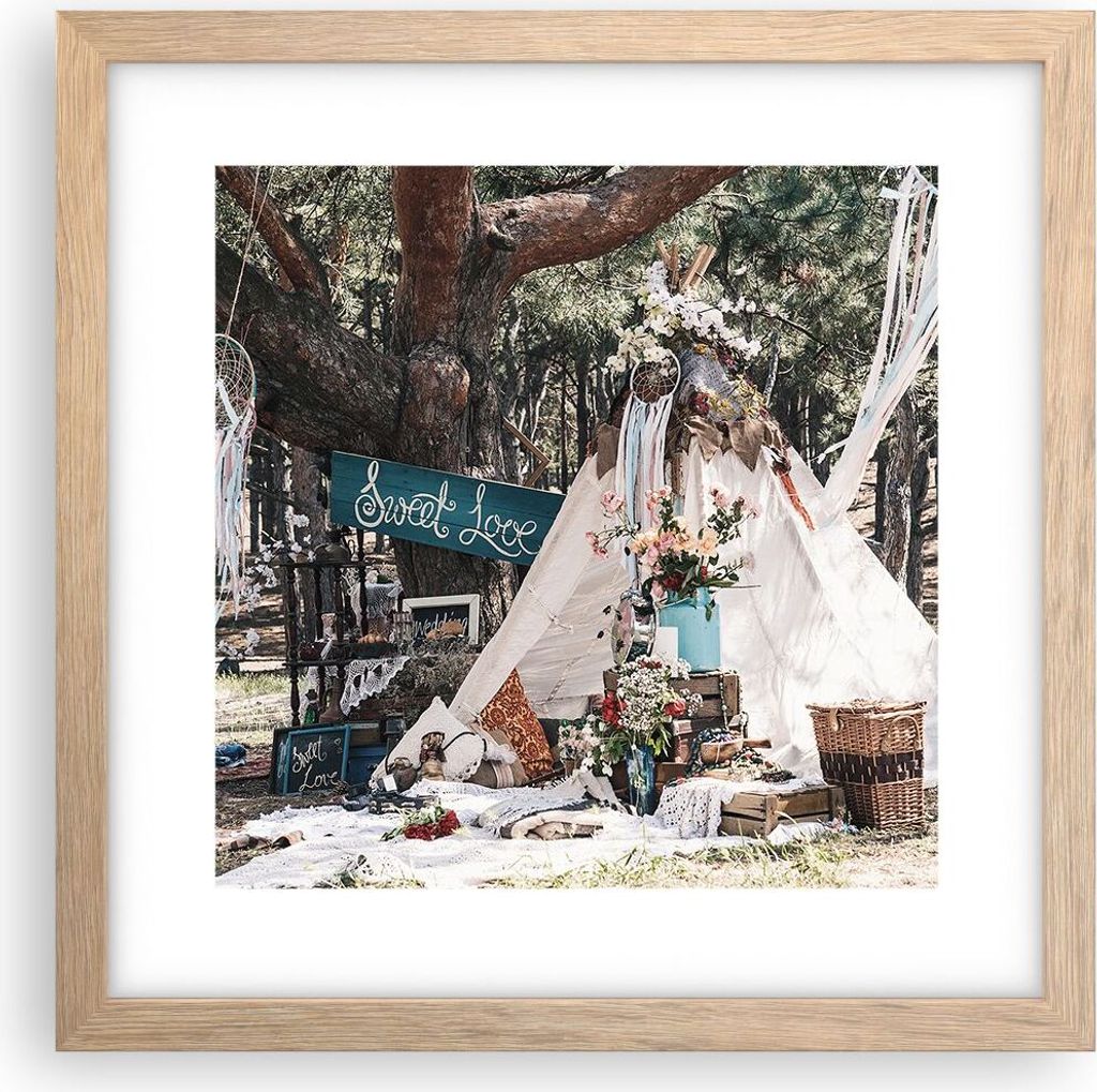 Gerahmtes Poster - Rahmen in heller Eiche - Jungvermählten Liebe Landschaft - 30x30 cm - Wand Bild - Wanddeko - Wandbilder - Kunstposter - Wandpos...