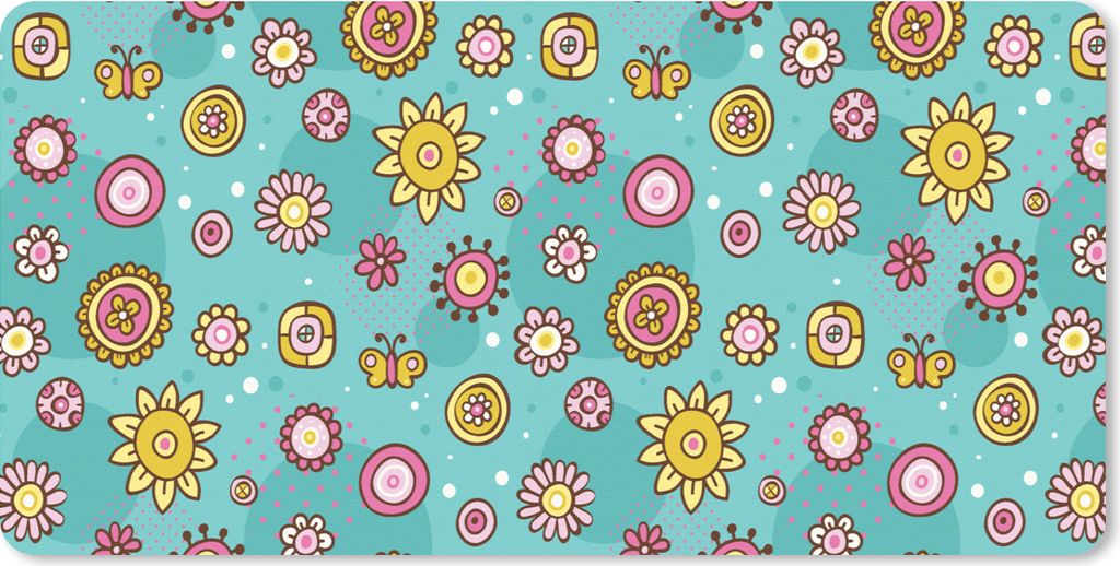 MuchoWow Mauspad Mousepad Blumen - Schmetterlinge - Muster 60x30 cm - Mousepads - Maus Mat - Pad - Mausunterlage - Nachhaltig