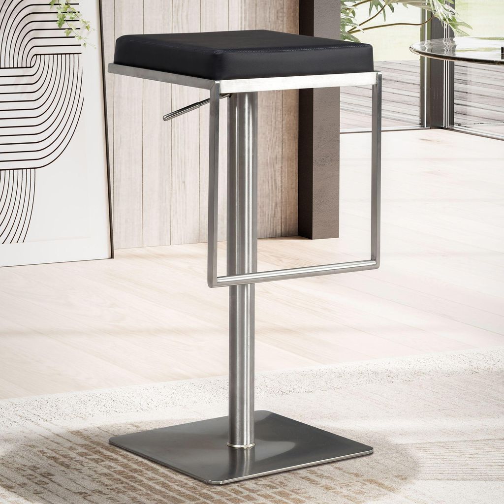FineBuy Sgabello da bar nero in Pelle finta e acciaio inox Immagine del prodotto 