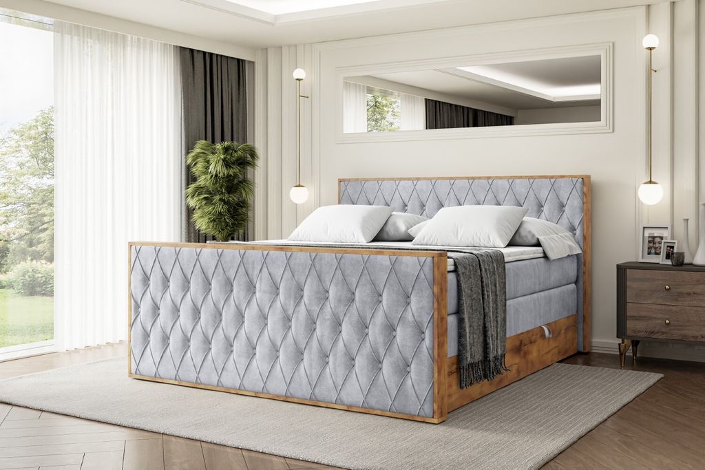 ALTDECOR Boxspringbett mit Matratze und Lattenrost, Topper, Fußteil,Polsterbett mit Bettkasten, Bett mit Stauraum H3- und H4- Matratze, Doppelbett...
