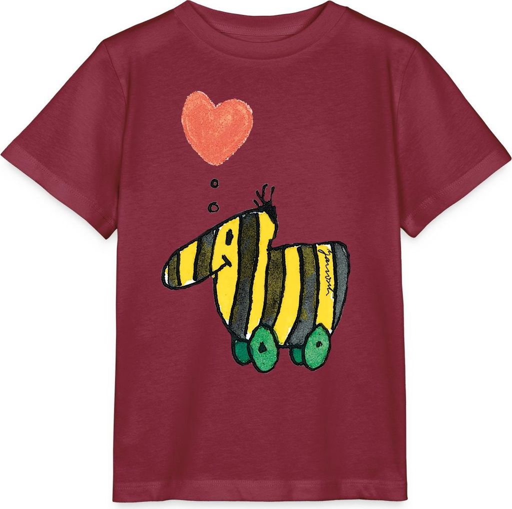 Spreadshirt Janosch Große Tigerente Mit Herz Liebe Kinder Basic T-Shirt, 110/116 (5-6 Jahre), Burgunderrot