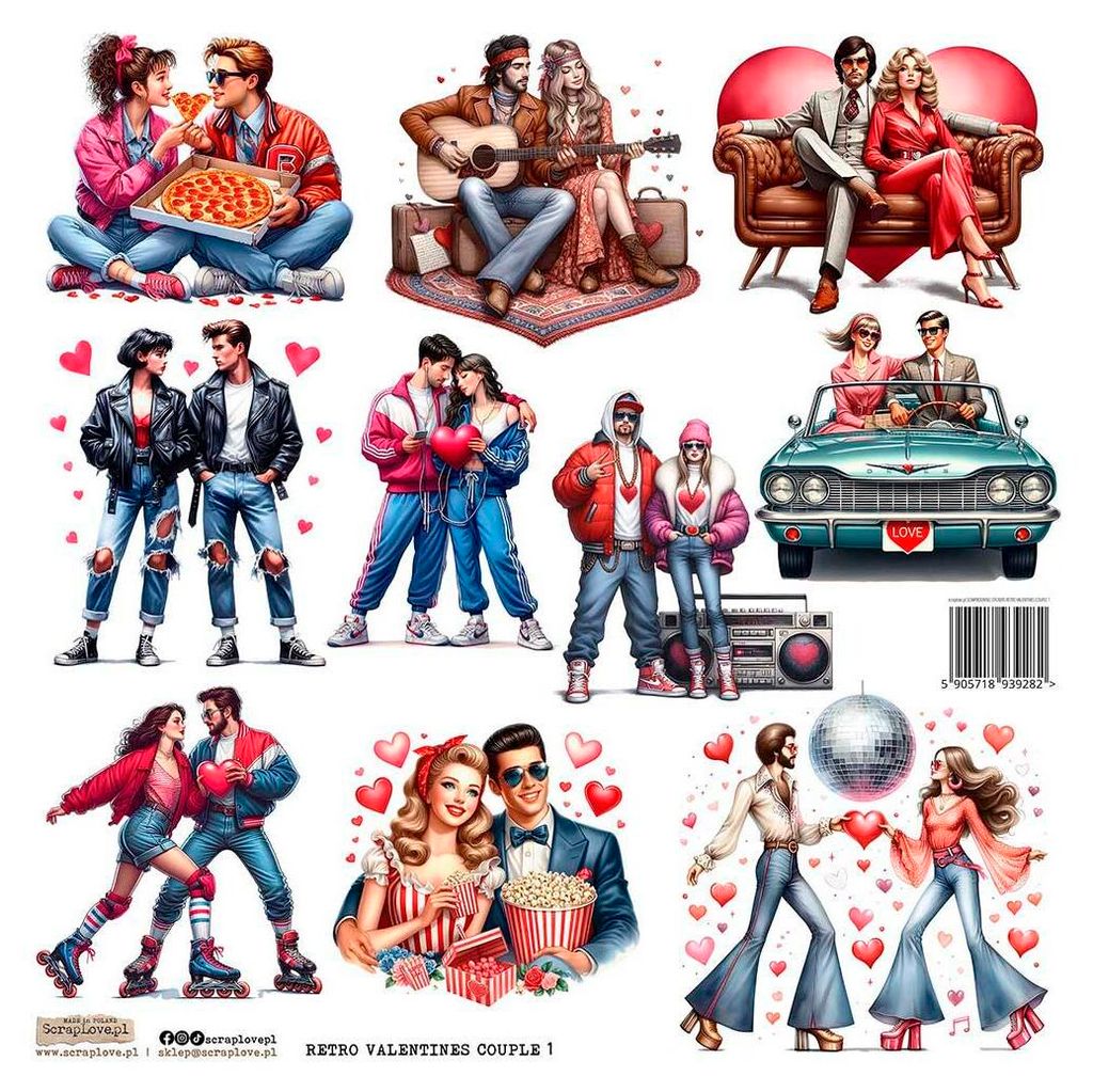 AUFKLEBER ScrapLove Nachbildung Stickers - Retro Valentines Couple 1 Paare in der Liebe