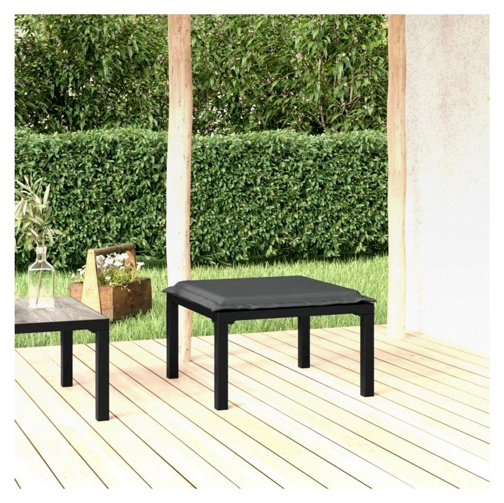 Gartenhocker mit Kissen, Schwarz und Dunkelgrau, Poly Rattan, 55x55x34,5 cm, wetterfest, für Gartenmöbel