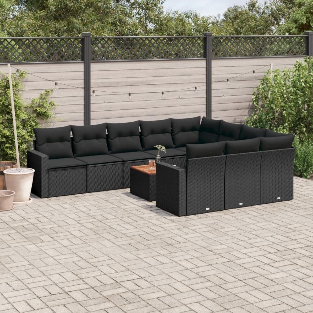 Design 11-tlg. Garten-Sofagarnitur mit Kissen Schwarz Poly Rattan, Gartenmöbel-Sets 2024 Neu
