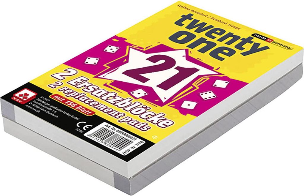 Twenty One Ersatzblöcke für Würfelspiel, 2er-Set, 156 Blatt