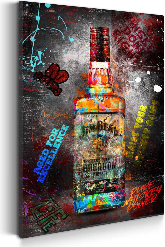 Bourbon Whiskyflasche im modernen Graffiti Pop Art Wandbild Leinwandbild Wanddeko: 80x120x2cm
