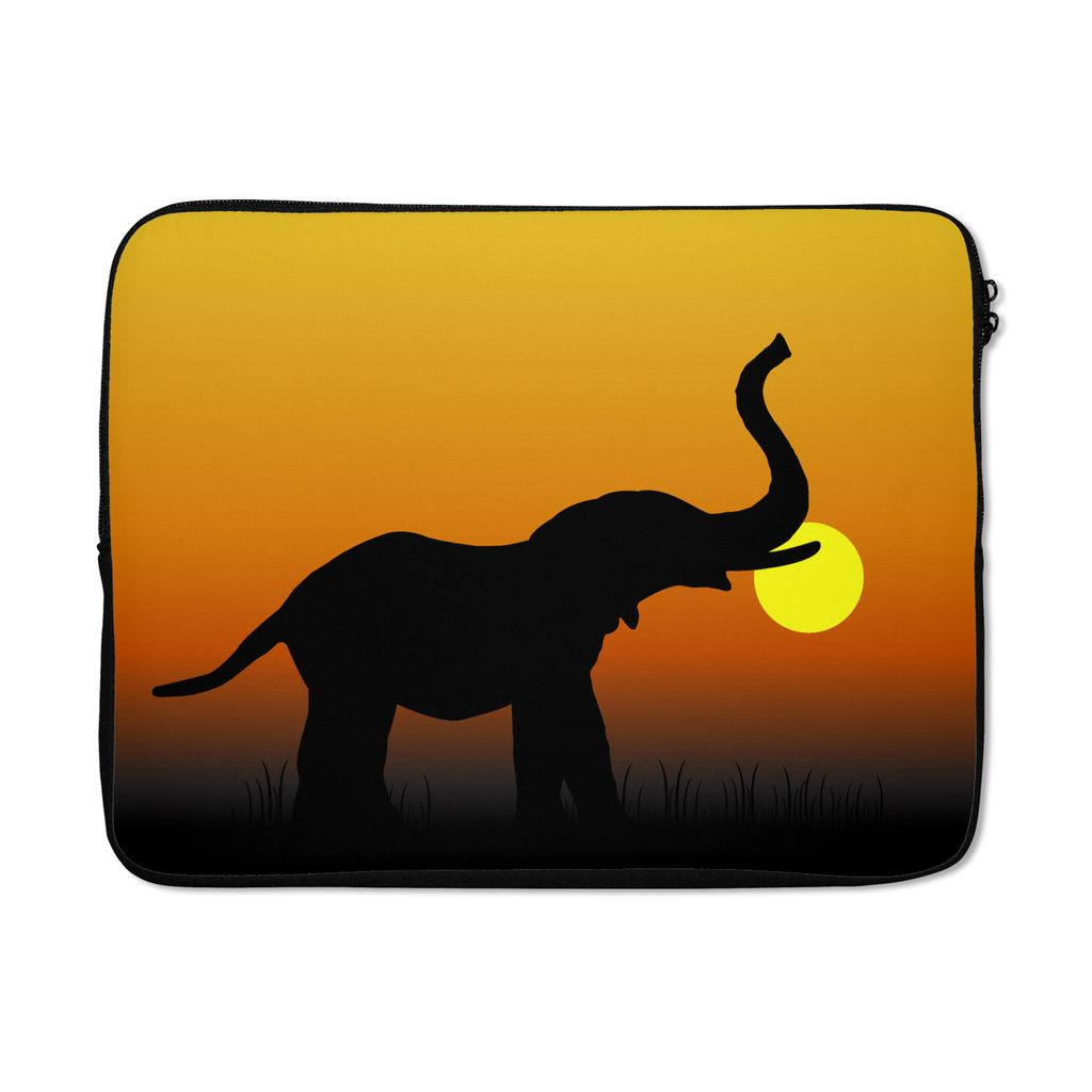MuchoWow Laptop Hülle 15 Zoll Eine Vektor-Illustration eines Elefanten bei Sonnenuntergang Laptoptasche - Laptoptasche - Sleeve - Rundum-Schutz