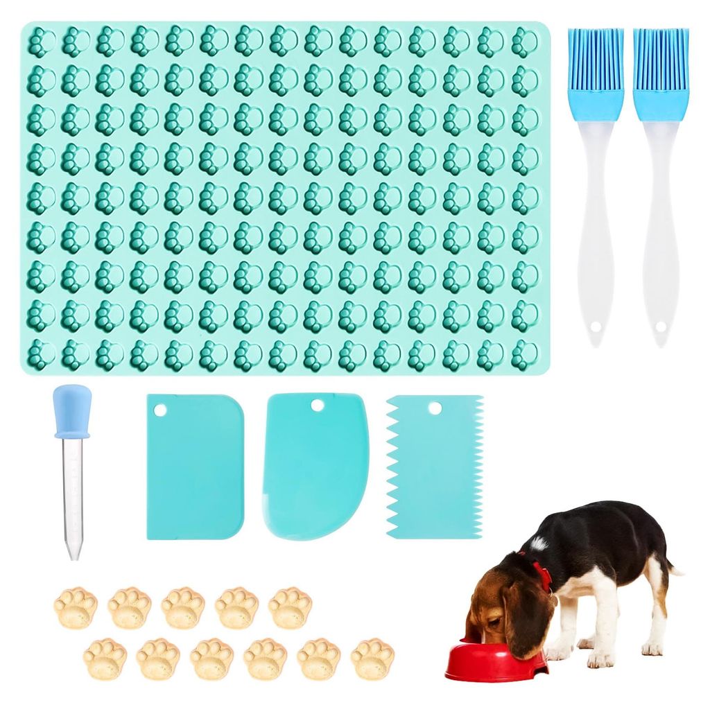 Silikon-Backmatte, Backblech für Hundeleckerlis in Form einer Hundepfote, wiederverwendbare Backmatte mit 3 Teigspateln, 2 Pinseln und 1 Pipette, ...