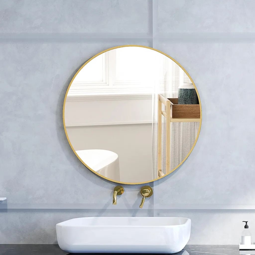 Miroir rond doré 70 cm cadre métal robuste pour agrandir l'espace