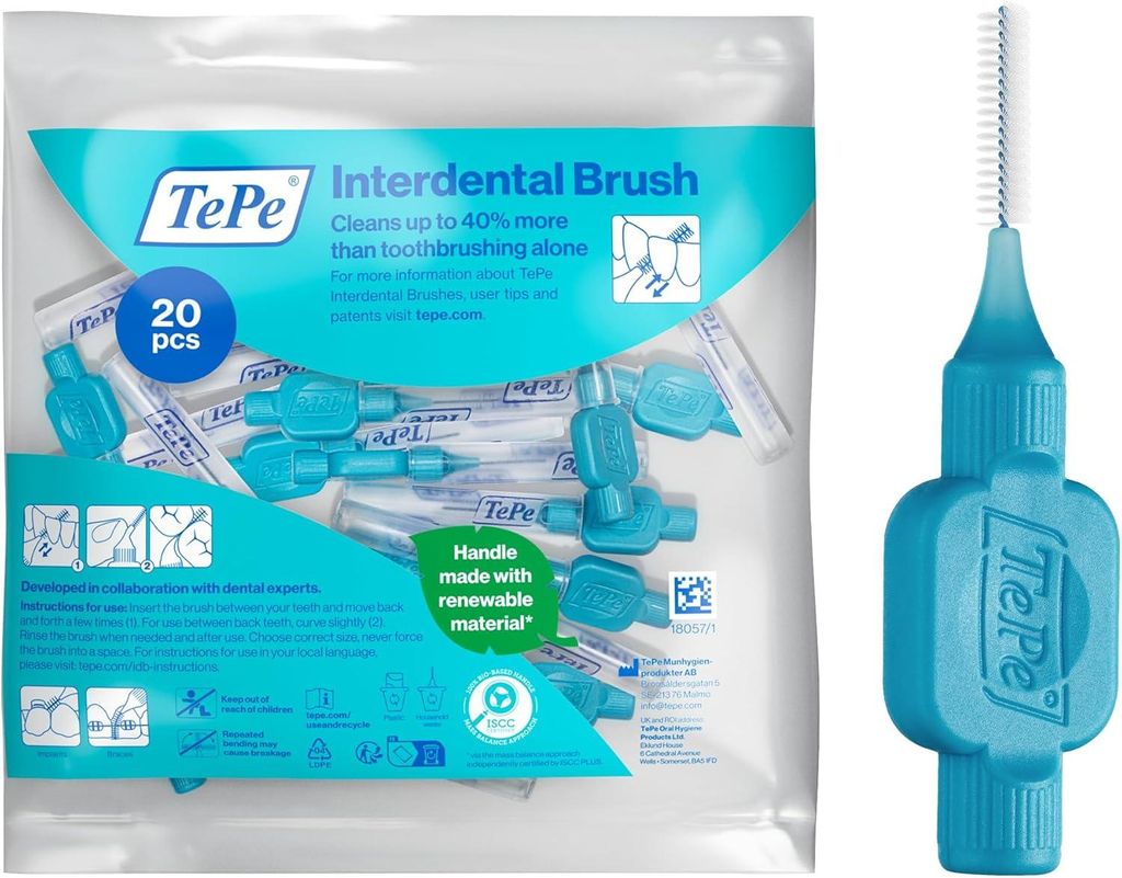 20-Pack TePe Interdentalbürsten Original Blau, ISO-Größe 3, 0,6mm, Reinigung der Zahnzwischenräume