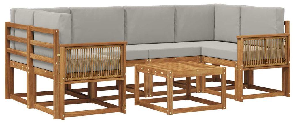 vidaXL Outdoor-Sofagarnitur 7 pcs Natürlich und Hellgrau Polyester